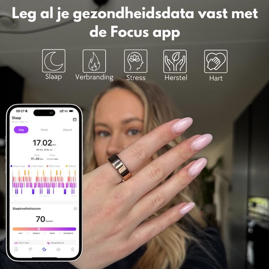 Focus® S2 Smart Ring - Argent - Taille 11 - AI Coach - Fréquence cardiaque - Cycle menstruel - Moniteur de sommeil - Score de récupération - Smart Ring - Performance sportive - Podomètre - Étanchéité IP68 - Mesure O2 - Femmes - Hommes - Wearables - Boîtie