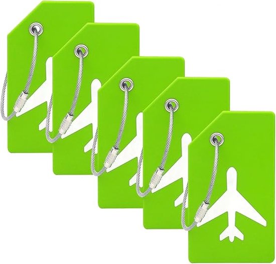 EverNeeds Etiquette de bagage - Silicone - Etiquette de bagage pour valises - Etiquettes de bagage - Vert - 5 pièces