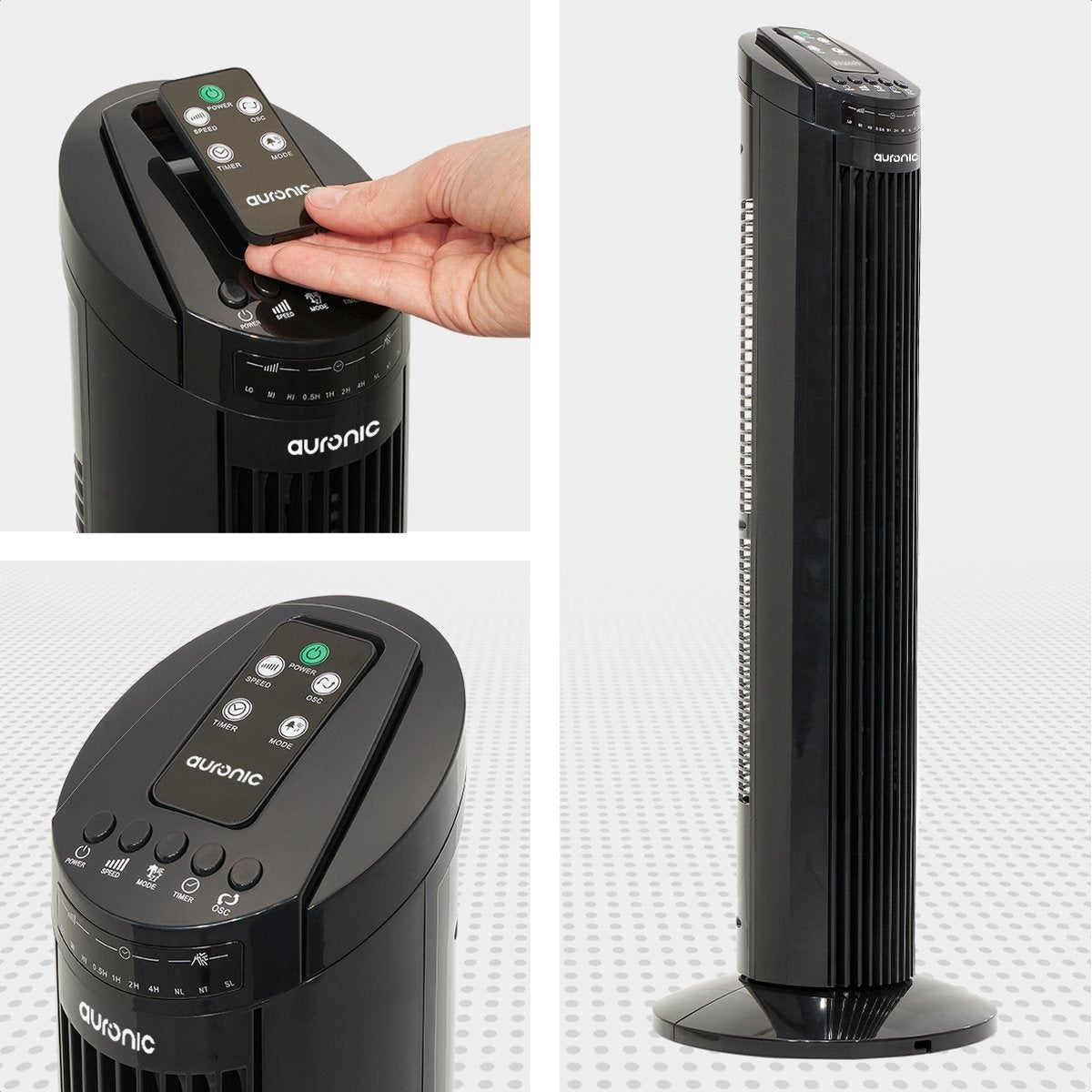 Ventilateur colonne - Auronic 50W – 3 vitesses, 3 modes, télécommande – Silencieux 45 dB – 74 cm