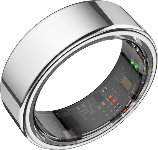 Focus® S1 Smart Ring - Argent - Taille 12 - Fréquence cardiaque - Cycle menstruel - Moniteur de sommeil - Anneau intelligent - Performance sportive - Podomètre - IP68 Waterproof - Mesure de l'O2 - Femmes - Hommes - Wearables - Étui de chargement - anneau
