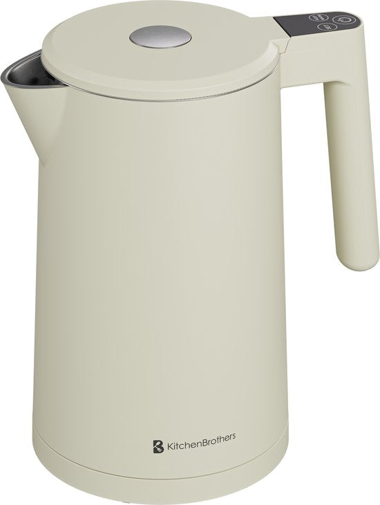 KitchenBrothers Bouilloire - 1.7L - Avec contrôle de la température - Électrique - Fonction maintien au chaud - Affichage - Double paroi - Cool-touch - 2200W - Beige