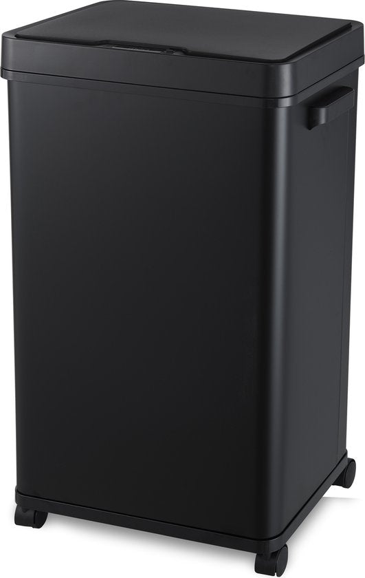 MOA Poubelle avec capteur - 68 litres - Poubelle - Acier inoxydable et ABS durable - Antidérapant - Couvercle silencieux - Mode de fermeture différée - Noir - SB03B
